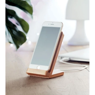 Chargeur sans fil et support téléphone bambou 2 en 1