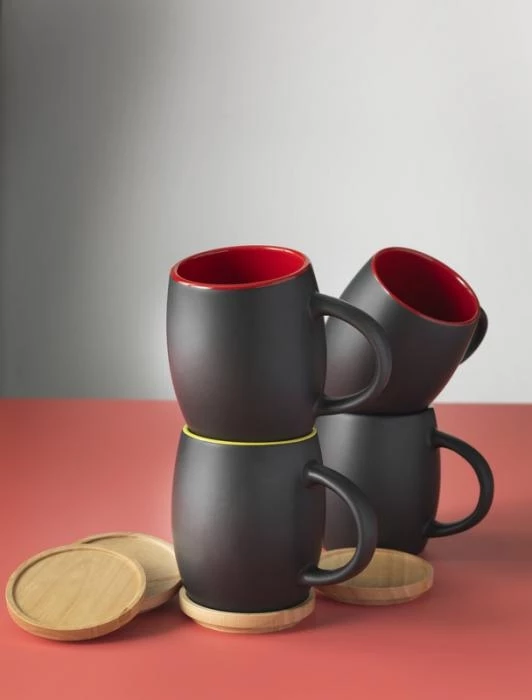 Mug céramique mat et support en bois 400 mL