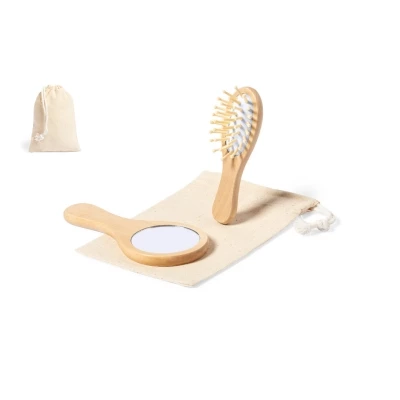 set miroir & brosse en bois