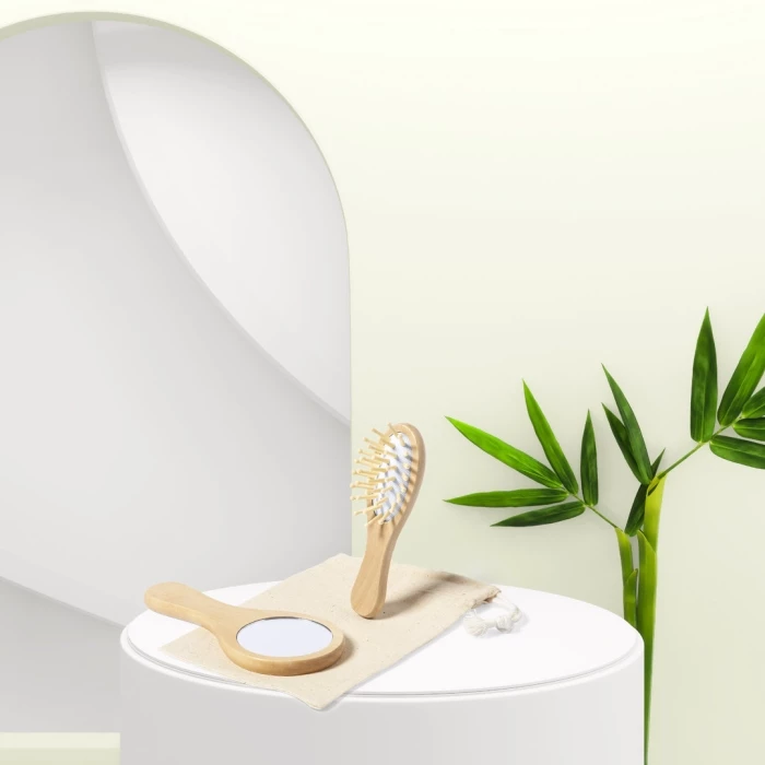 Set wood mirror & brush