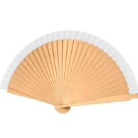 Varnished wooden fan with fabric border