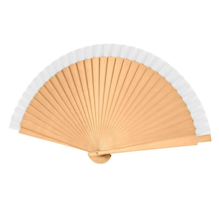 Varnished wooden fan with fabric border
