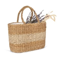 Sea rush striped basket bag 38 x 25,5 x 21 cm