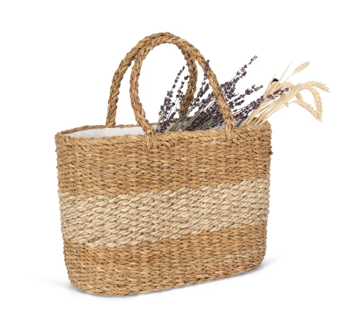 Sea rush striped basket bag 38 x 25,5 x 21 cm