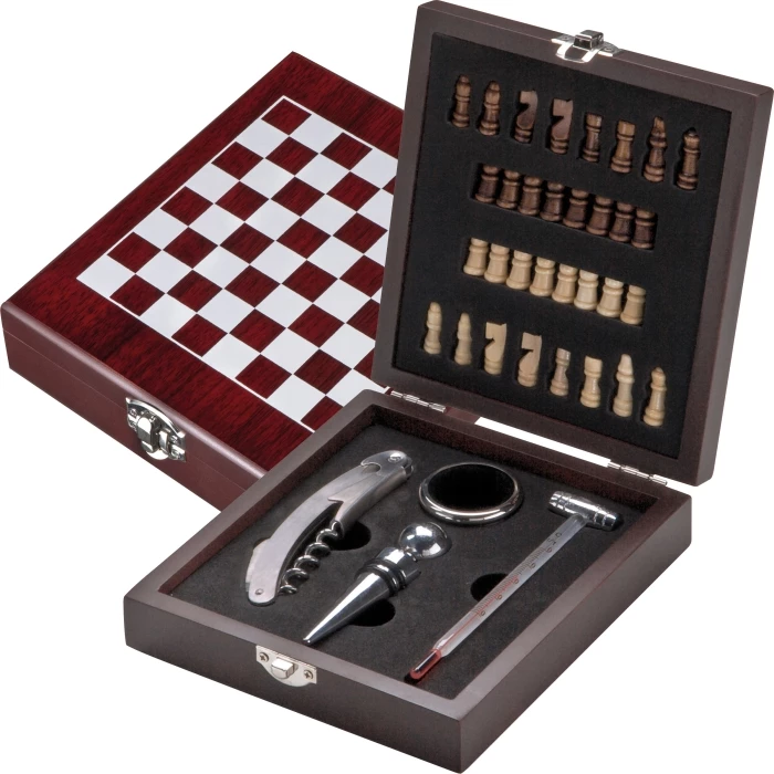 Coffret cadeau accessoires vin & jeu échiquier