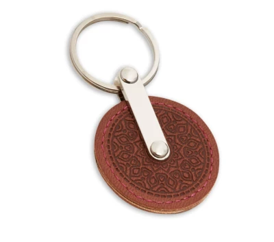 Porte-clés rond cuir de pomme détail anneau