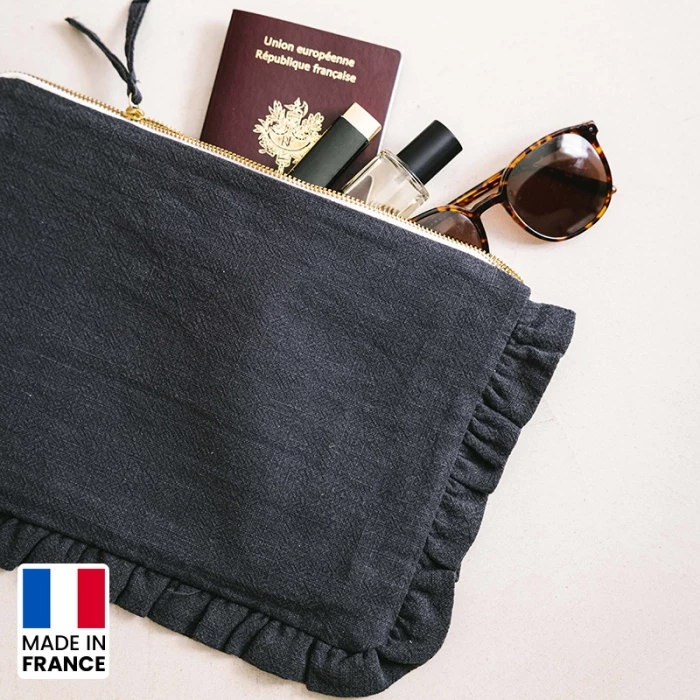 Washed linen pouch made in France