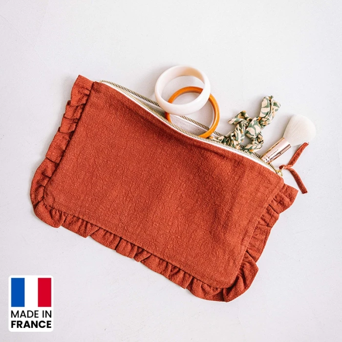 Washed linen pouch made in France