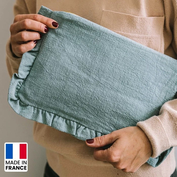 Washed linen pouch made in France