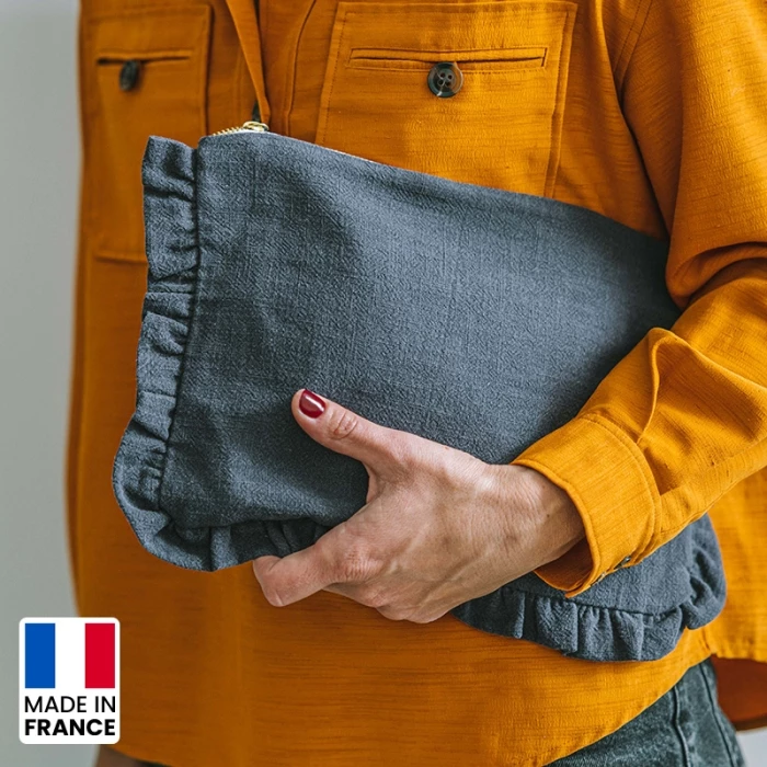 Washed linen pouch made in France