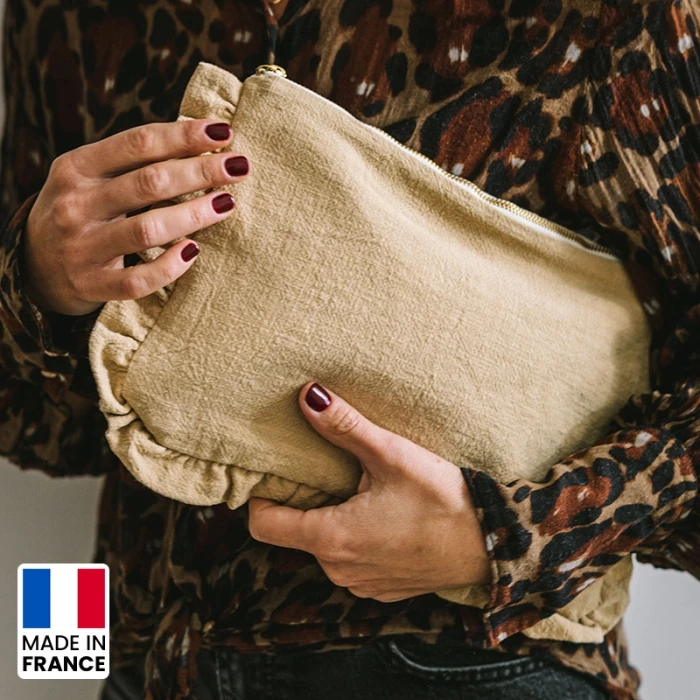 Washed linen pouch made in France