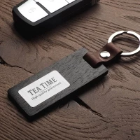 Birch plywood & leather keyring