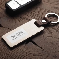 Birch plywood & leather keyring