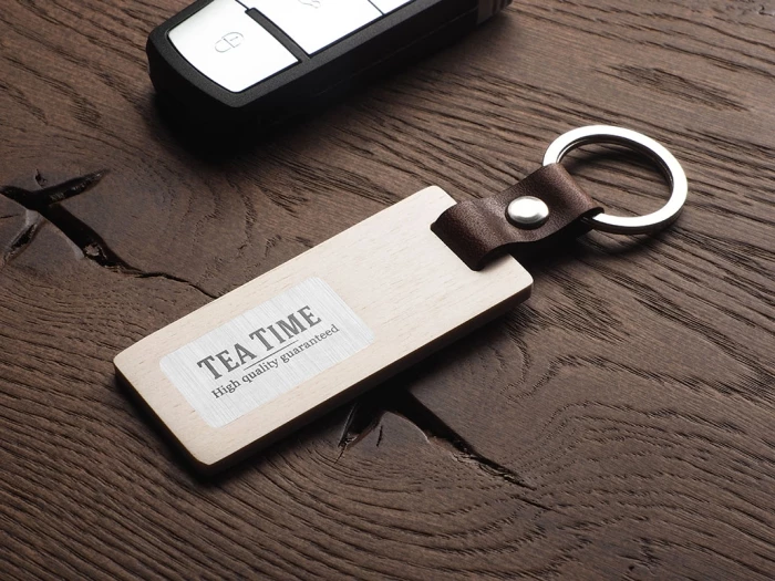 Birch plywood & leather keyring