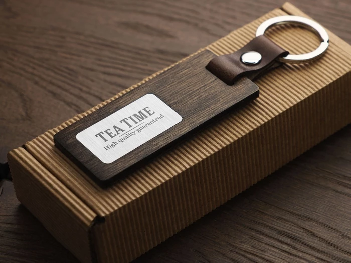 Birch plywood & leather keyring