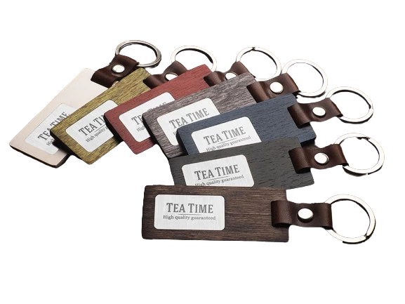 Birch plywood & leather keyring