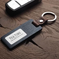 Birch plywood & leather keyring