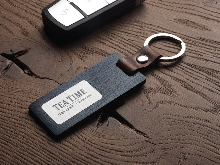 Birch plywood & leather keyring