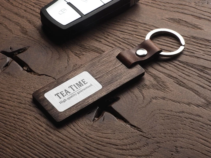 Birch plywood & leather keyring