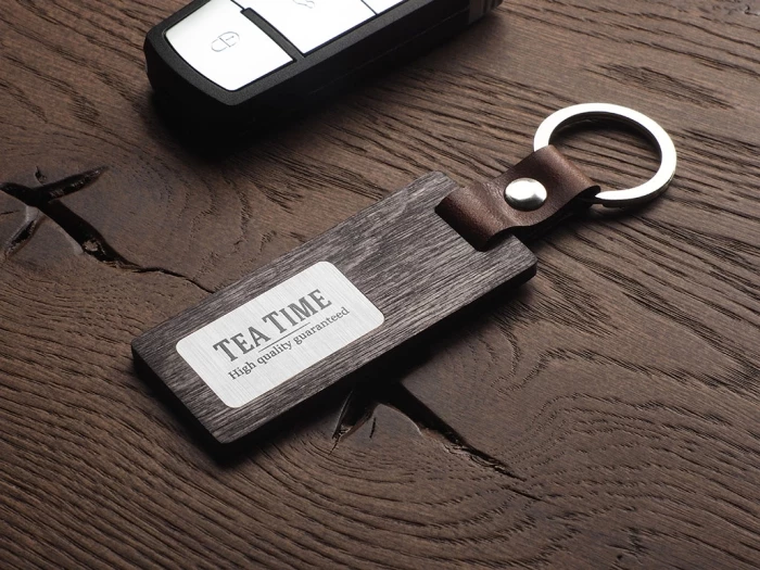 Birch plywood & leather keyring