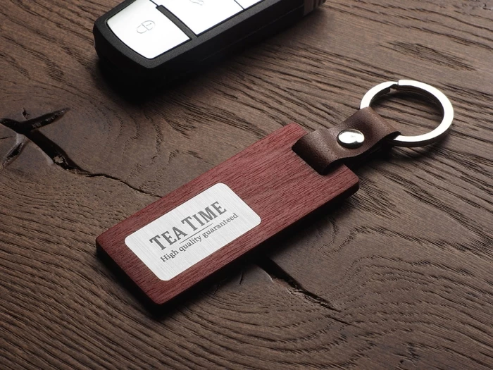 Birch plywood & leather keyring