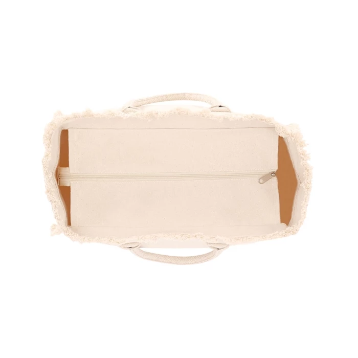 Sac coton frangé zippé  36 x 32  x 19 cm