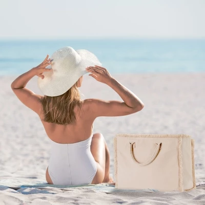 Sac coton frangé zippé  36 x 32  x 19 cm